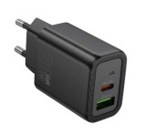 HOCO N61 hálózati töltő USB+Type-C aljzat (20W, PD gyorstöltő 3.0) FEKETE