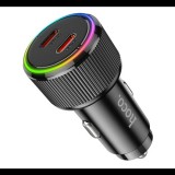 Hoco NZ14 autós töltő 2 Type-C aljzat (50W, PD gyorstöltő 3.0, LED) FEKETE (NZ14_B) (NZ14_B)