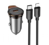 HOCO NZ16 autós töltő Type-C aljzat (30W, PD gyorstöltő + lightning kábel) SÖTÉTSZÜRKE