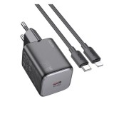 Hoco spinner hálózati töltő (USB-C, 20W, lightning kábel, fekete)