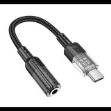 Hoco SPIRIT audió adapter kábel (3.5mm jack aljzat - Type-C, 15cm) FEKETE (LS37) (LS37)