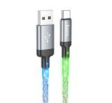 HOCO U112 adatkábel (USB - Type-C, 3A, gyorstöltő, LED fény, 100cm) SÖTÉTSZÜRKE
