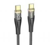 HOCO U121 adatkábel (Type-C - Type-C, 60W, PD gyorstöltő, LED jelzés, cipőfűző, 120cm) FEKETE