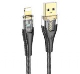 HOCO U121 adatkábel (USB - lightning, 2.4A, gyorstöltő, 120cm, LED jelzés, cipőfűző) FEKETE