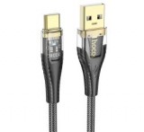 HOCO U121 adatkábel (USB - Type-C, 2.4A, gyorstöltő, LED jelzés, cipőfűző, 120cm) FEKETE