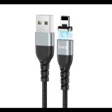 HOCO U96 adatátvitel kábel (USB - lightning 8pin, mágneses csatlakozó, 3A, gyorstöltés, 120cm, cipőfűző minta) FEKETE (U96_PIN_B) (U96_PIN_B) - Adatkábel