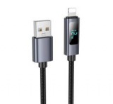 HOCO X112 adatkábel (USB - lightning, 2.4A, gyorstöltő, 100cm, LED kijelző, cipőfűző) FEKETE