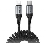HOCO X121 adatkábel (Type-C - lightning, 27W, PD gyorstöltő, cipőfűző, spirálkábel, 150cm) FEKETE