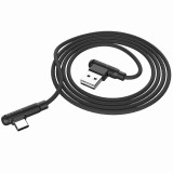 HOCO X46 USB Type-C - USB 3A töltő és adatkábel 2x derékszögű kábel 1m fekete