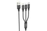 HOCO X76 3IN1 LIGHTNING - TYPE-C - MICRO USB KÁBEL 1 MÉTER FEKETE