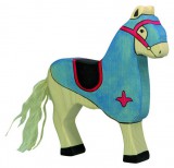 HOLZTIGER Fa játék figurák - lovagi ló, kék