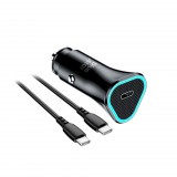 HOM BLUE STAR autós töltő Type C kábellel - 3A 20W - fekete