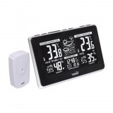 Home by Somogyi Home HCW 25 időjárás-állomás külső jeladóval, negatív, fehér LCD kijelző, beltéri hőmérséklet és páratartalom, digitális óra, naptár