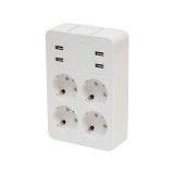 Home by Somogyi Home NV 4 USB tálcás USB-s elosztó, 4 földelt aljzat, 4 USB aljzat össz 2,4A, elforgatható csatlakozódugó, max.3680W