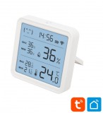 Home HSTHC hő- és páratartalom mérő, óra, nagy LCD kijelző, Smart Life, Tuya Smart, okos otthon, telefonos értesítés, automatizálás, eszközvezérlés, riasztás