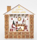 Home KLW24 LED-es adventi naptár, 10 db melegfehér LED, fa és műanyag, elemes tápellátás, beltéri kivitel