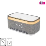 Home multimédia lejátszó és ébresztőóra, 2x5 Watt, Qi telefontöltés, Bluetooth TWS, FM rádió, LED kijelző, beépített akkumulátor (LTCR06) (LTCR06)