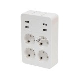 Home NV 4 USB tálcás USB-s elosztó, 4 földelt aljzat, 4 USB aljzat össz 2,4A, elforgatható csatlakozódugó, max.3680W,