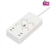 Home NV 4 WIFI smart elosztó, 1,5 m, H05VV-F 3G1,5 mm2 kábel, 4 földelt aljzat, 4 USB aljzat, max.3680W, Tuya alkalmazás kompati