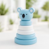 HomeandMode Koala 6 részes gyűrűs Fa építő Játék, 18 hónapos kortól, kék Koala, 13 cm