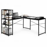 Homelux Sarok íróasztal 4 polccal, fekete, loft stílusú