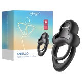 Honey Play Box Anello – App-vezérelt vibrációs pénisz- és heregyűrű, férfiaknak (fekete)