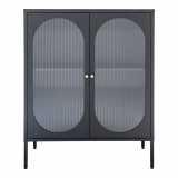 House Nordic Adelaide vitrin, fekete, 2 hullámos üvegajtó 90x35x110 cm