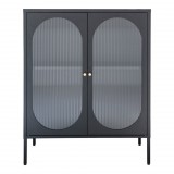 House Nordic Adelaide vitrin, fekete, 2 hullámos üvegajtó 90x35x110 cm