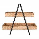 House Nordic Alfaro fonott tálca fekete fém lábbal, vízi jácint, 42x23x43,5 cm