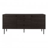 House Nordic Kyoto komód 3 fiókkal, 2 ajtóval, tölgyfa furnér, füstölt, fekete fém lábakkal, 150x40x74 cm