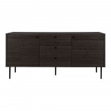 House Nordic Kyoto komód 3 fiókkal, 2 ajtóval, tölgyfa furnér, füstölt, fekete fém lábakkal, 150x40x74 cm