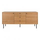 House Nordic Kyoto komód 3 fiókkal, 2 ajtóval, tölgyfa furnér, natúr, fekete fém lábakkal, 150x40x74 cm