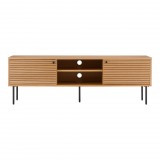 House Nordic Kyoto TV-szekrény, 2 ajtó, 2 polc, tölgy furnér, natúr, fekete fém lábak 150x40x50 cm