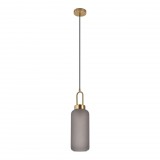 House Nordic Luton függőlámpa, matt füstös üveg, rézszínű foglalat, henger alakú, 13 cm, 150 cm-es szövetkábel
