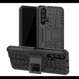 Huawei Honor 20 Pro, Műanyag hátlap védőtok, Defender, kitámasztóval és szilikon belsővel, autógumi minta, fekete (RS91845) - Telefontok