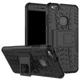 Huawei P10 Lite, Műanyag hátlap védőtok, Defender, kitámasztóval és szilikon belsővel, autógumi minta, fekete (RS70546) - Telefontok