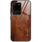 Huawei P20 Lite, Szilikon védőkeret, edzett üveg hátlap, fa minta, Wooze Wood, barna (91574) - Telefontok