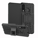 Huawei P30 Lite, Műanyag hátlap védőtok, Defender, kitámasztóval és szilikon belsővel, autógumi minta, fekete (RS86549) - Telefontok