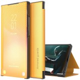 Huawei P30 Lite, Oldalra nyíló tok, stand, hívás mutatóval, kevlár minta, Wooze Smart View Cover Carbon, sárga (109443) - Telefontok