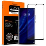 Huawei P30 Pro, Kijelzővédő fólia, ütésálló fólia (az íves részre is!), Tempered Glass (edzett üveg), Spigen Glastr Slim Curved, fekete (S37949) - Kijelzővédő fólia