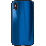 Huawei P40 Lite, Szilikon védőkeret, edzett üveg hátlap, Aurora Glass, sötétkék (91355) - Telefontok