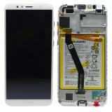 Huawei Y6 2018 LCD kijelző, érintőpanel, kijelző kerettel, fehér, akkumulátorral, gyári