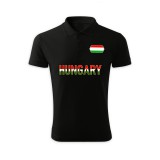Hungary feliratos galléros férfi póló - Magyarország szurkolói ingnyakú póló (fekete)