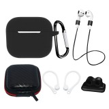 Hurtel AirPods 3 SILICONE Case szett + tok/fülhorog/nyakpánt/óraszíj tartó/karabineres csat | fekete