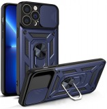 Hurtel Hybrid Armor Camshield case for iPhone 13 Pro armored case with camera cover blue