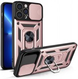 Hurtel Hybrid Armor Camshield case for iPhone 13 Pro armored case with camera cover pink