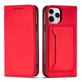 Hurtel Magnet Card Case tok iPhone 12 Pro Max tok kártya tárca kártyatartó piros