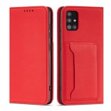 Hurtel Magnet Card Case tok Xiaomi Redmi Note 11 Pro tok kártya pénztárca kártyatartó Red