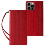 Hurtel Magnet Strap Case Case for iPhone 14 Pro Max Flip Wallet Mini Lanyard Stand Red