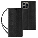 Hurtel Magnet Strap Case Samsung Galaxy S23 mágneses flipes tok pénztárcával, állvánnyal, kis pánttal, fekete